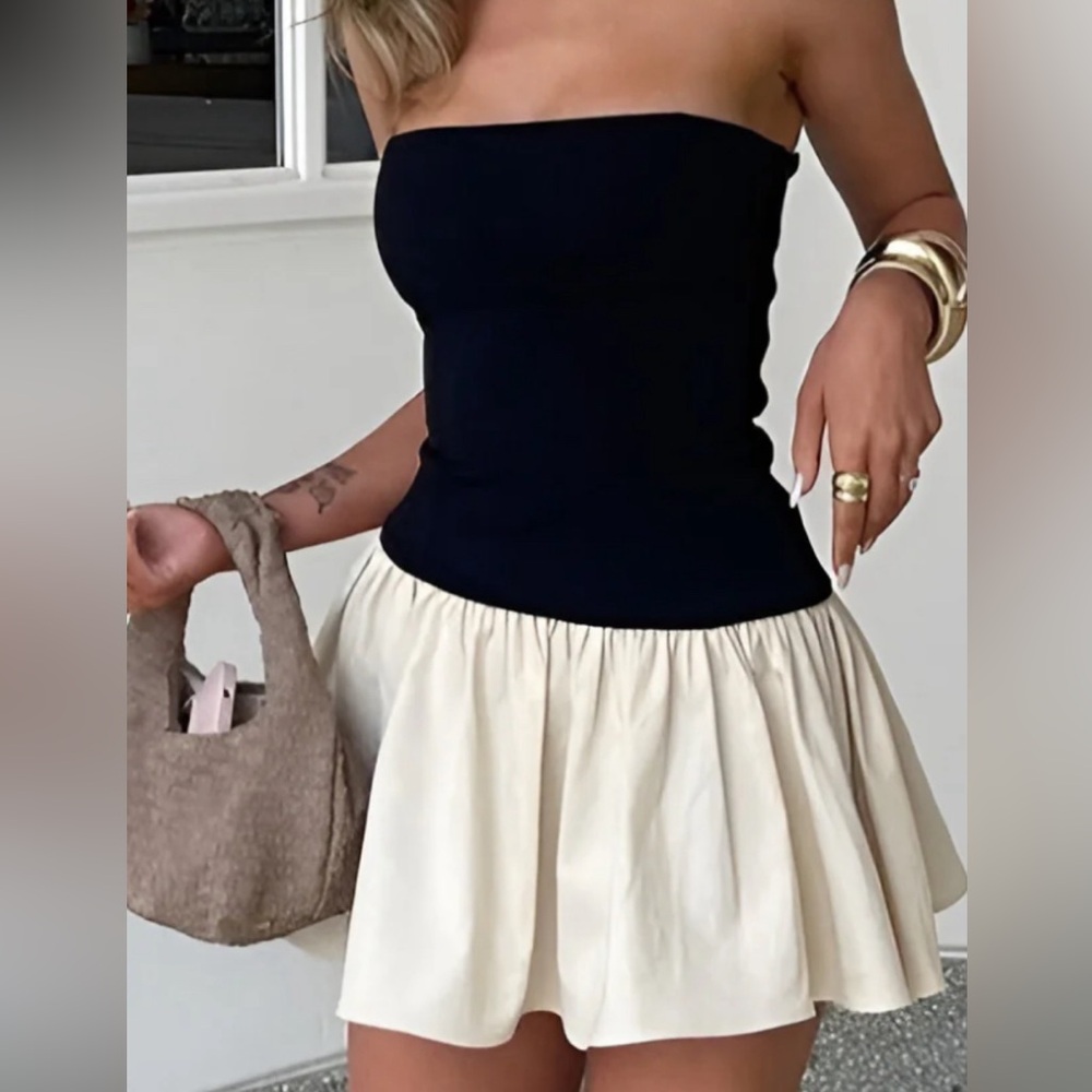 Patchwork Bustier Backless Short Dress - image 1